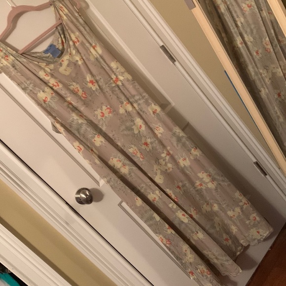 Jane Ashley tropical khaki w/orchids sleeveless scoop neck maxi dress size 3x - Picture 1 of 10